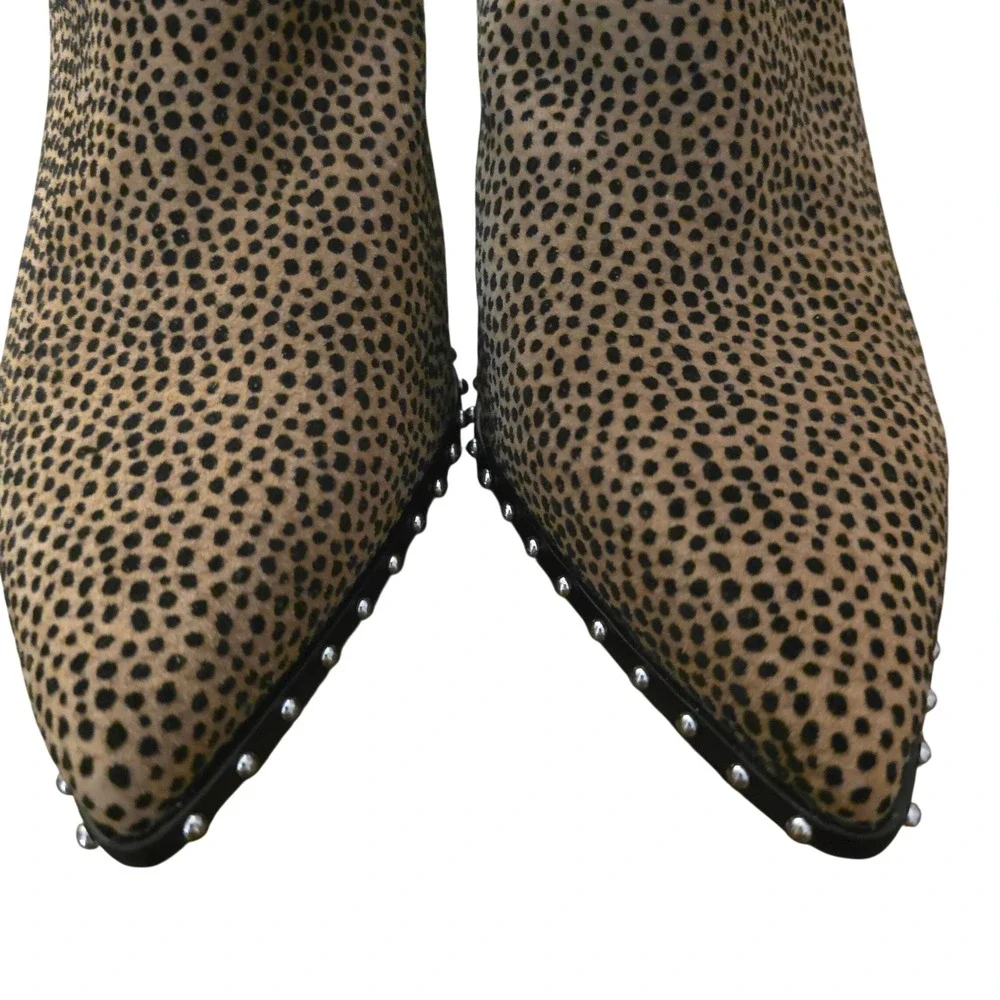 Gianni Bini Leopard Daveigh Suede 8.5‎ Studded Ankle Booties Block Heel Rocker